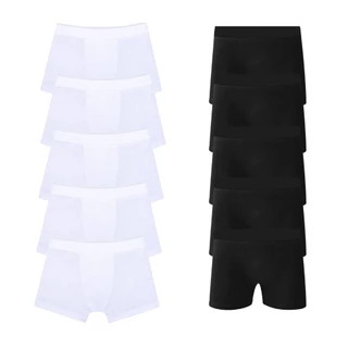 Kit 10 Cueca Box Boxer Lisa Básica Confortável Preta E Branca Microfibra