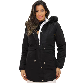 Parka Dupla Face Feminina Impermeável Sarja Casaco Frio Intenso Inverno Capuz Pelinho