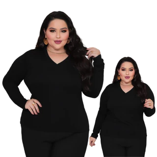 Kit 3 Blusas Plus Size Feminina Manga Longa