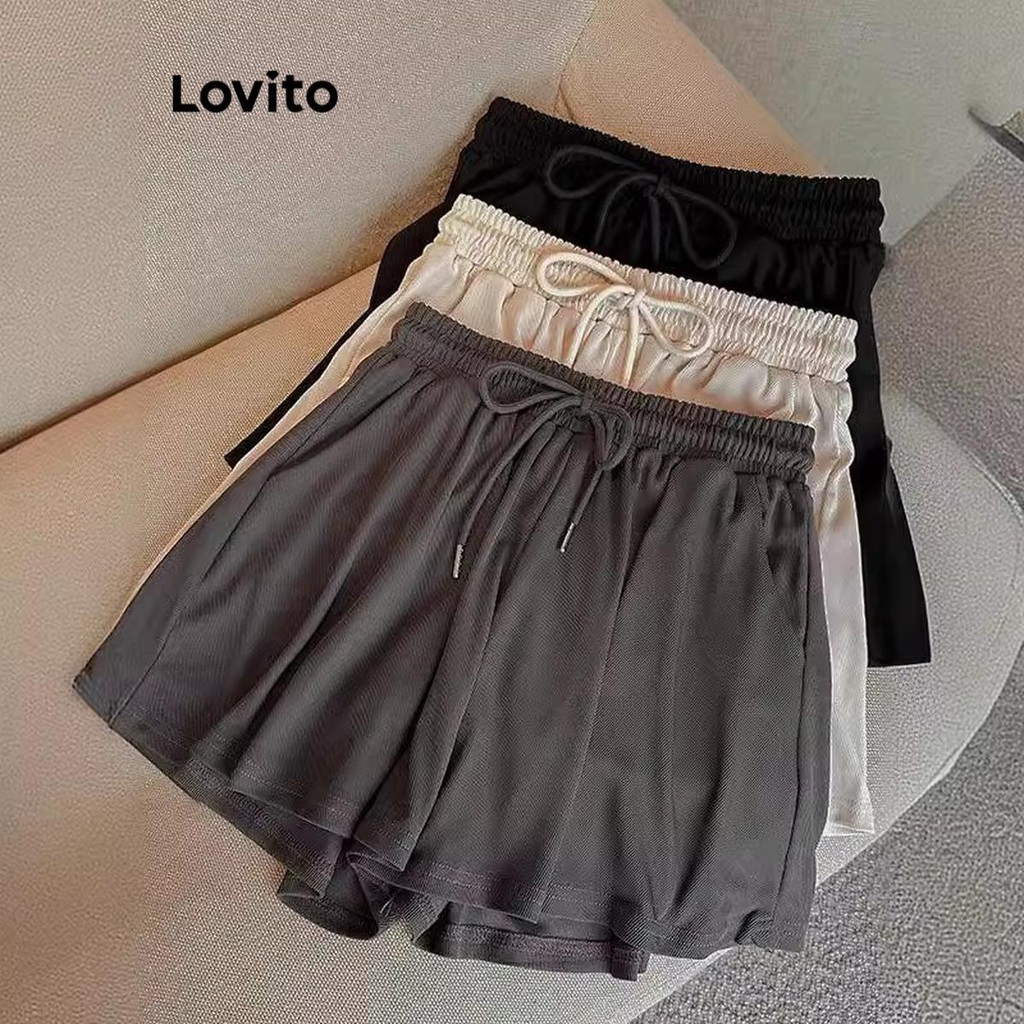 Lovito Shorts esportivos casuais com cordão liso para mulheres LNL54123