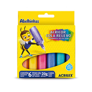 COLA RELEVO ACRICOR COM GLITTER 6 CORES ACRILEX