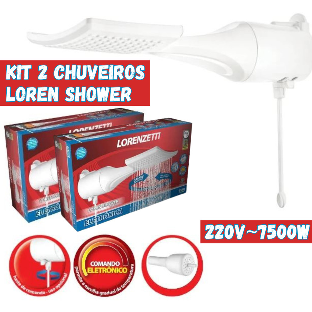 Kit 02 Chuveiro eletrônico 220V 7500W - Loren Shower Lorenzetti ...