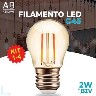 Kit 4 Lâmpada Filamento LED G45 2W E27 LUZ QUENTE 2,300K Âmbar Retrô Vintage 110V~220V Bivolt