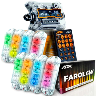 Kit Strobo Central Ritmico 3.0 + 8 Farois Led + Controle AJK