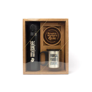 Kit Café com Garrafa Térmica Caneca em Inox e Porta Copo MDF Personalizados