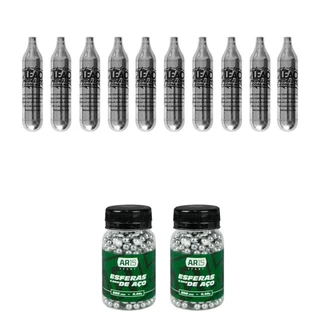 10 Co2 Cilindro Capsula 12g + 1000 Esferas de Aço 6.0mm