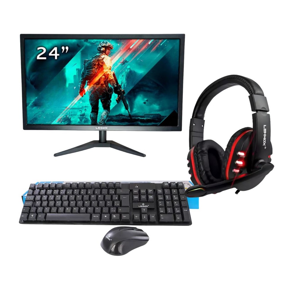 Kit 1 Monitor Led Full HD 60hz Mais Kit Teclado E Mouse E Headset Gamer ...