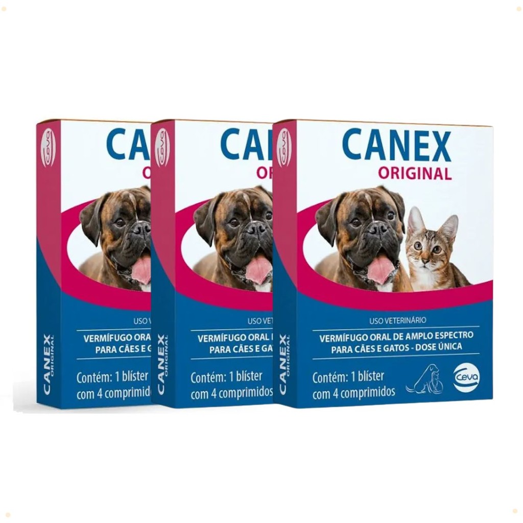 Kit 3 Vermífugo Canex Original Cães e Gatos 12 Comprimidos | Shopee Brasil