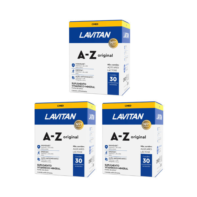 Leve 3 unidades Lavitan AZ Original Suplemento Vitamínico Cimed 60 Comprimidos
