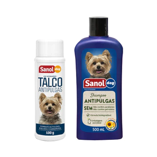 Kit Shampoo Talco Antipulgas Veterinario Sanol Dog