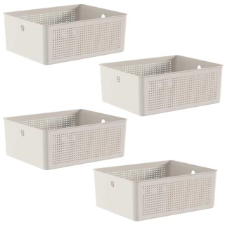 4x Cesto 12L Organizador Ou Flow Bege 13cm X 27cm X 34cm