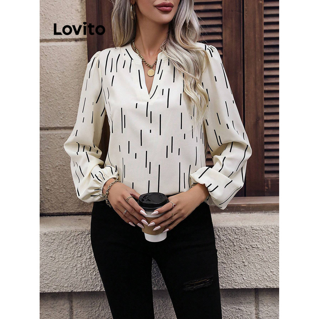 Lovito Blusa casual com estampa listrada para mulheres LBL12268