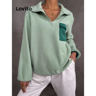 Lovito Moletom casual liso colorblock com zíper e contraste para mulheres LBL12288