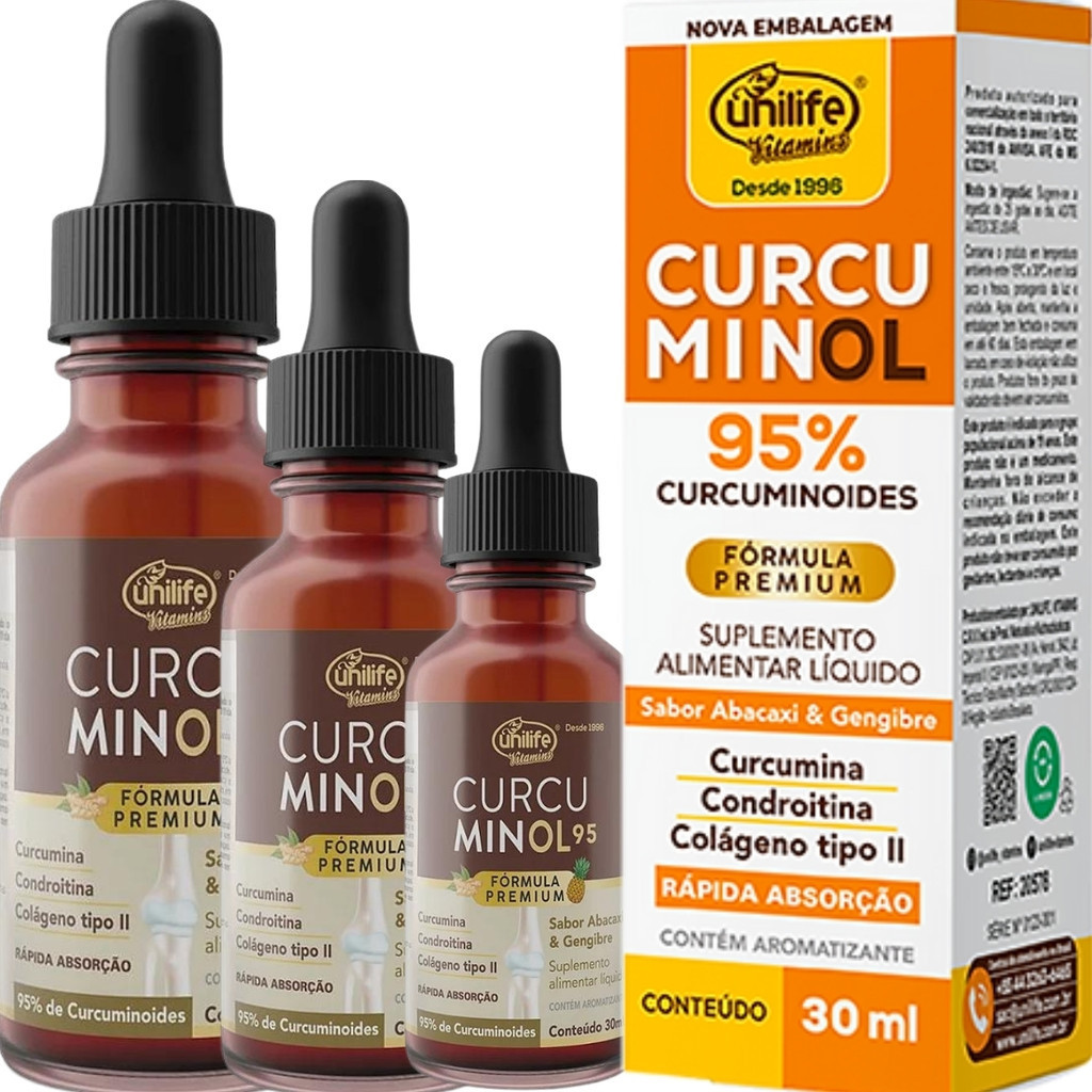 KIT 3 - CURCUMINOL GOTAS SABOR ABACAXI E GENGIBRE - UNILIFE | Shopee Brasil
