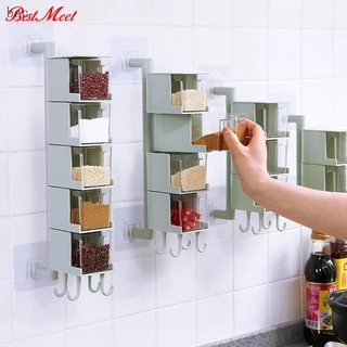 Temperos Condimentos Rotary Box Titular Rotating Spice Rack Kitchen Gadget Conjuntos Salt Shaker Sugar Bowl Recipiente De Armazenamento De Plástico CVN