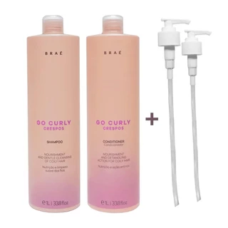 Kit Braé Go Curly Crespos Shampoo 1L + Condicionador 1L + Pump