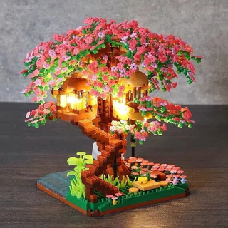 Mini Sakura Tree House com luzes Blocos Cidade Criativa Sakura Japão Amigos Street View Tijolo Brinquedos Crianças Presentes compatíveis com Lego