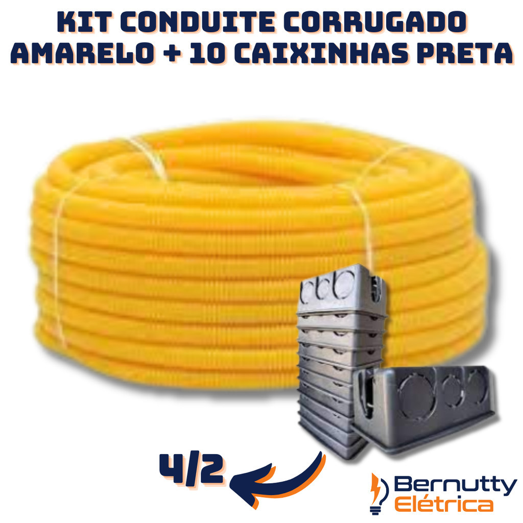 Kit Conduite Corrugado 3/4 50 Metros +10 Caixinhas 4/2 Preta | Shopee ...