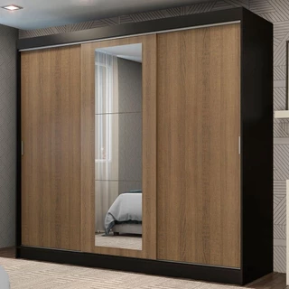 Guarda-Roupa Casal Madesa Kansas 3 Portas de Correr com Espelho 3 Gavetas em Oferta na Shopee