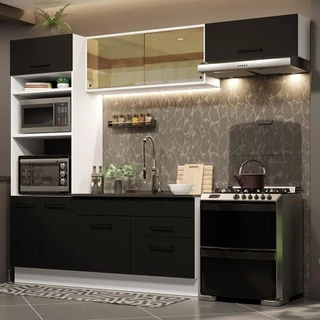 Cozinha Completa Madesa Agata 270004 com Armário e Balcão (Sem Tampo e Pia) - Branco/Preto em Oferta na Shopee