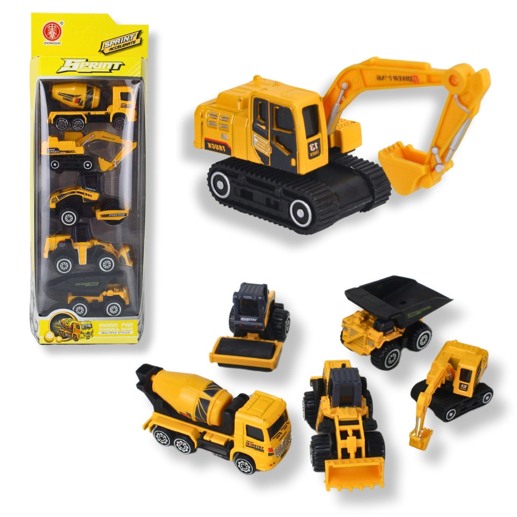 Veículos Miniatura Articulado Construção Obra, Metal Die Cast 5 Pçs