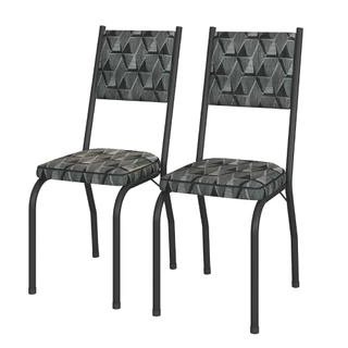 Conjunto Com 2 Cadeiras Tubular Diana Preto Fosco Assento Mosaico Artefamol