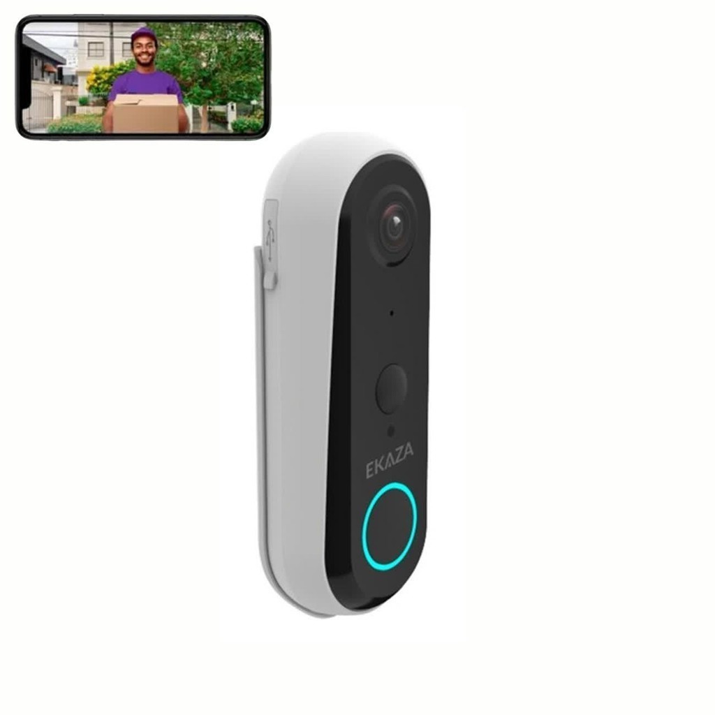 Vídeo Porteiro Sem Fio Recarregável Inteligente Wifi Ekaza - Olho Magico Digital compatível com Alexa e Google App Celular Instalação Fácil funciona a bateria Interfone