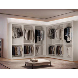Closet Light Em L 12 Cabideiros MDF Premium Moderna Mobília
