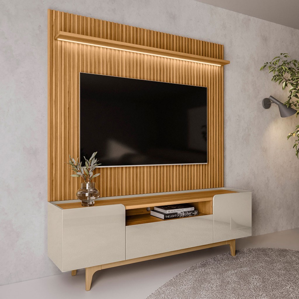 Rack com Painel para TV Até 75 Polegadas Orlando 3 Portas com Led ...
