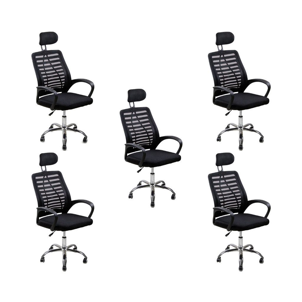 Kit 5 Cadeiras Escritório Diretor Tela Mesh Encosto De Cabeça