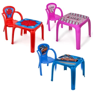 Kit Mesa Mesinha Com Cadeira Decorada Plástico Resistente Brinquedo Didático Brincadeiras Escolar