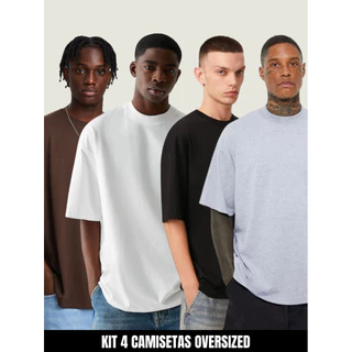 KIT C/ 4 Camisetas Masculina Oversized Basica Larga Estilo Rua Streetwear T-shirt Casual Penteado