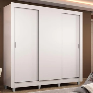 Guarda Roupa Casal Madesa Lyon 3 Portas de Correr 2 Gavetas com Pés - Branco em Oferta na Shopee