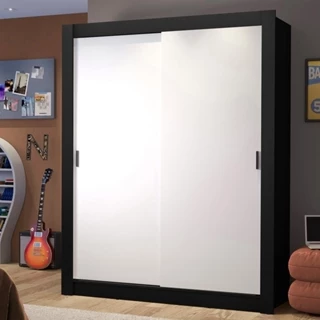 Guarda-Roupa Solteiro Madesa Dallas 2 Portas de Correr 2 Gavetas - Preto/Branco em Oferta na Shopee