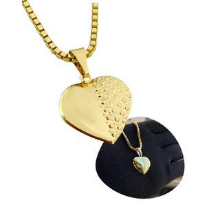 Pingente de Ouro Feminino Coração Duas Texturas Banhado em Oferta na Shopee