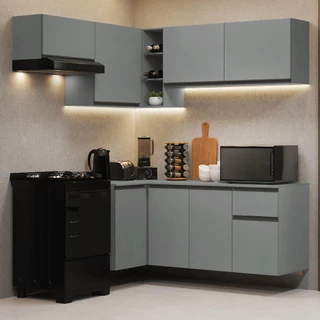 Armário de Cozinha Completa de Canto Suspenso 325cm Cinza Nice Madesa 05 em Oferta na Shopee