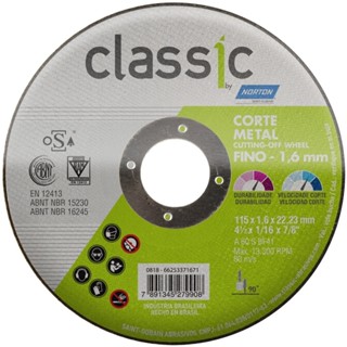 Disco de corte para metal 115 x 1,6 x 22,23 mm - Classic - Norton