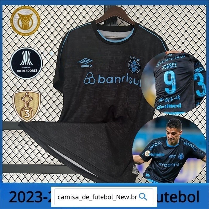 2023/24 Gremio 3a Camisa De Futebol Manga Curta Comprida Camiseta Preta Masculina III De Alta Qualidade Jersey