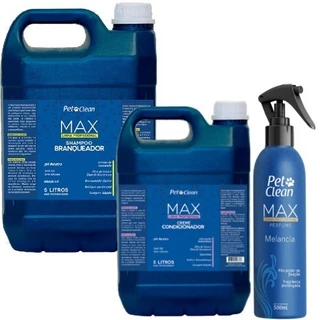 Kit Shampoo Branqueador, Perfume e Condicionador Linha Max Profissional Pet Clean para Caes