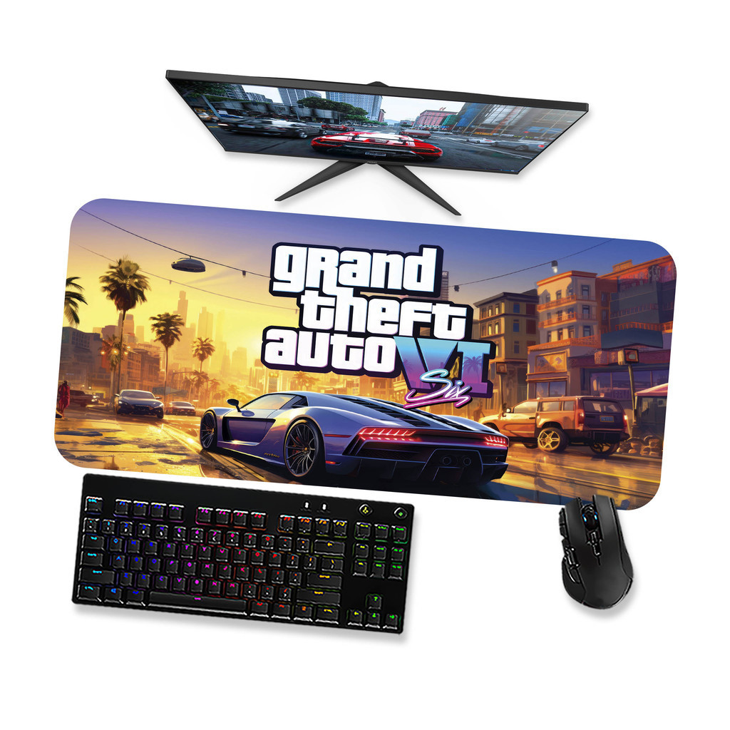 Mouse Pad Gamer Grande Mousepad 90x40 80x40 60x40 70x30 - GTA VI - PAISAGEM COM CARRO 1