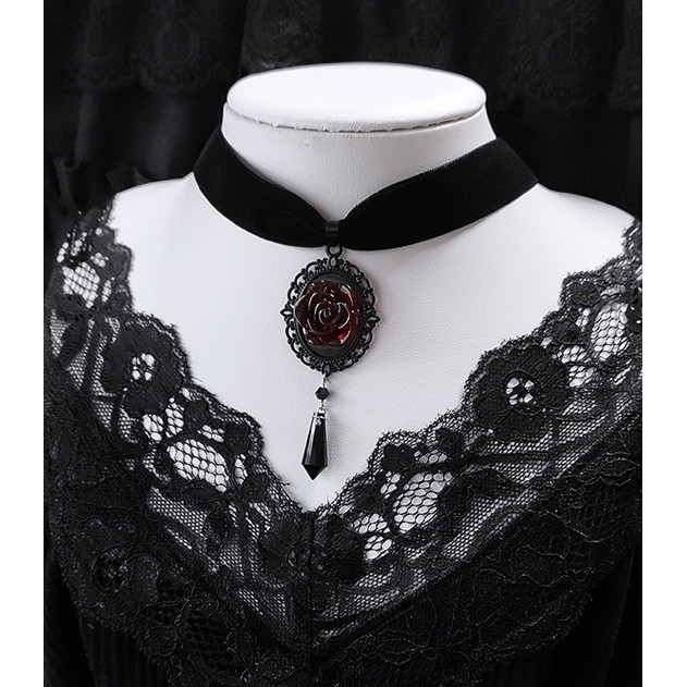 Colar gótico gótico de pescoço de rosa escuro com personalidade colar gótico de halloween