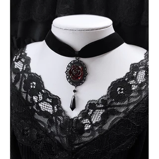 Colar gótico gótico de pescoço de rosa escuro com personalidade colar gótico de halloween