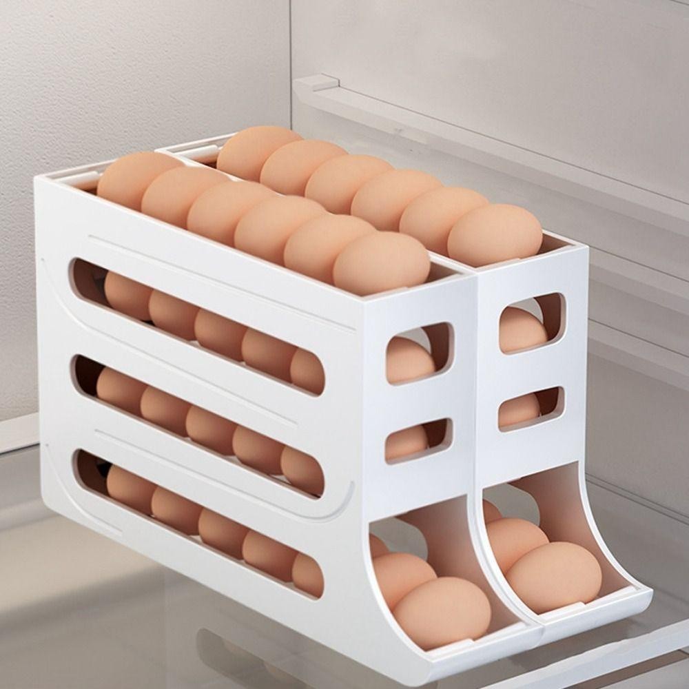 Caixa Armazenamento De Ovos 4 camadas Porta De Plástico Rolante Prática Grande Capacidade Cozinha