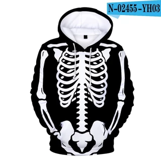 Moletons com capuz para homens em perspectiva Esqueleto Hip Hop com capuz Esqueleto Halloween Harajuku Street Pulôver 3D