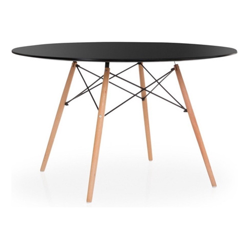 Mesa Charles Eames Redonda 120cm Preta Tampo Madeira Sala Jantar