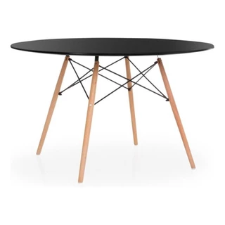 Mesa Charles Eames Redonda 120cm Preta Tampo Madeira Sala Jantar