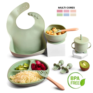 Kit 8 Prato De Silicone Para Bebê Colher Jantar De Garfo Conjunto Sorriso Fofo Crianças Sucção