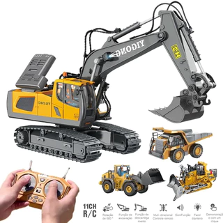 Retroescavadeira de Controle Remoto Carrinho Escavadeira Trator de Brinquedo Construção Brinquedo Escavadeira De Controle Remoto De 2.4GHz Para Crianças 1 : 20 RC 680 ° Caminhão Giratório De 11 Canais