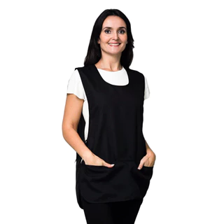 Kit 5 Avental Bata Oxford Liso Preto Frente e Costa Com 2 Bolsos