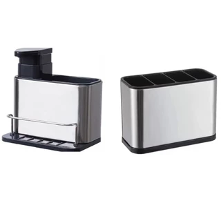 KIT Porta Detergente Sabão Liquido e Escorredor Talher Inox